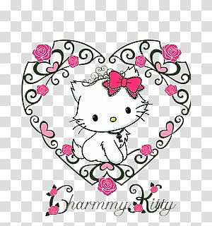 hello kitty white and pink cat illustration with heart frame transparent background png clipart hiclipart hello kitty white and pink cat