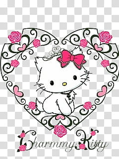 Hello Kitty, white and pink cat illustration with heart frame transparent background PNG clipart