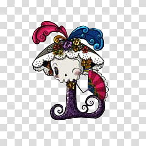 Cute Skeletons, white skull wearing multicolored floral hat illustration transparent background PNG clipart