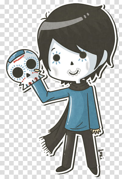 HALLOWEEN O, boy wearing blue shirt and black scarf holding skull illustration transparent background PNG clipart