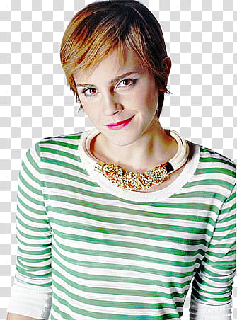 Emma Watson, Emma Stone wearing green and white striped shirt transparent background PNG clipart