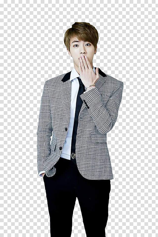 BTS JIN Birthday, man in gray blazer transparent background PNG clipart