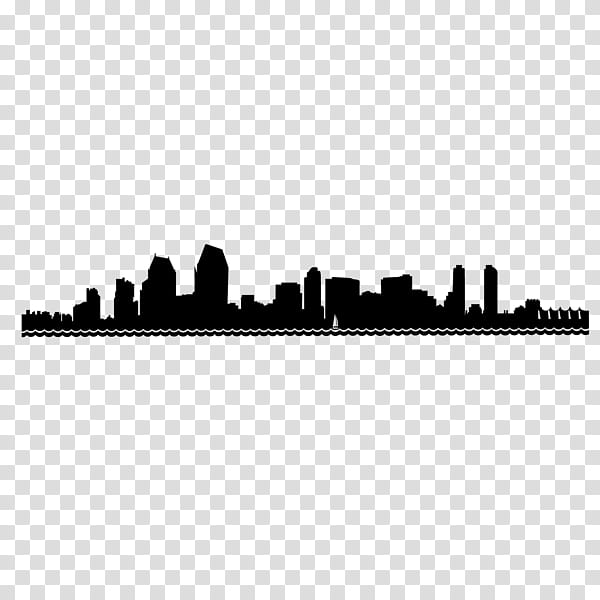 City Skyline Silhouette, Wall Decal, San Diego International Airport, Los Angeles, Drawing, Mural, Text, Sticker transparent background PNG clipart