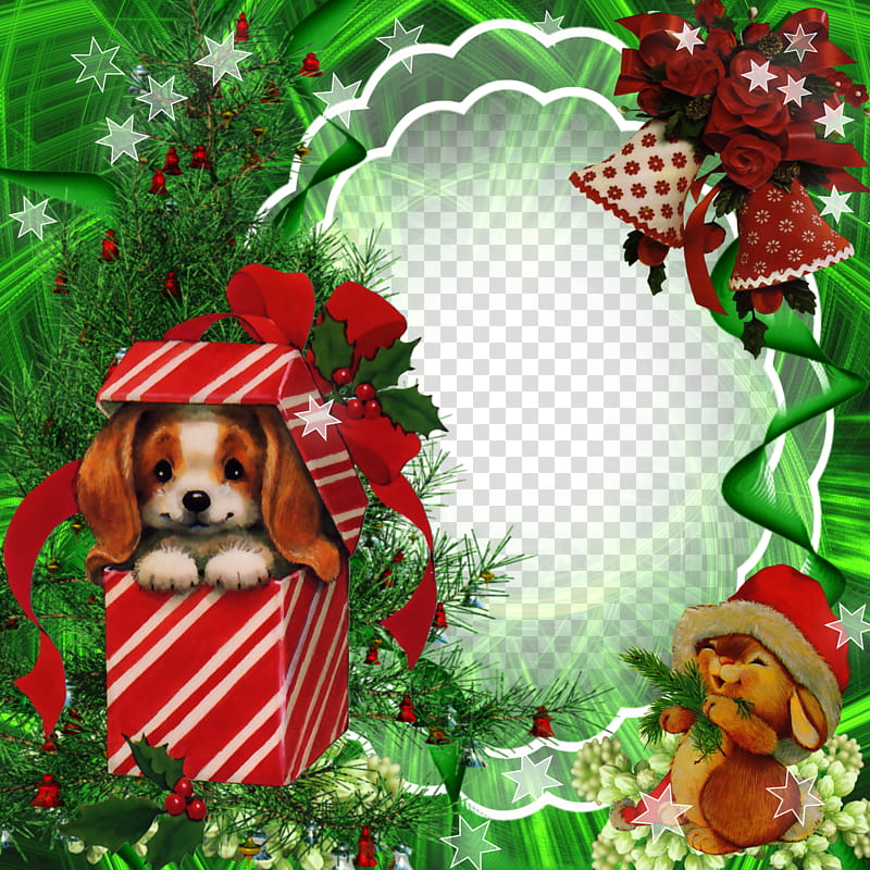 Christmas Frame, green and red Christmas wreath transparent background PNG clipart