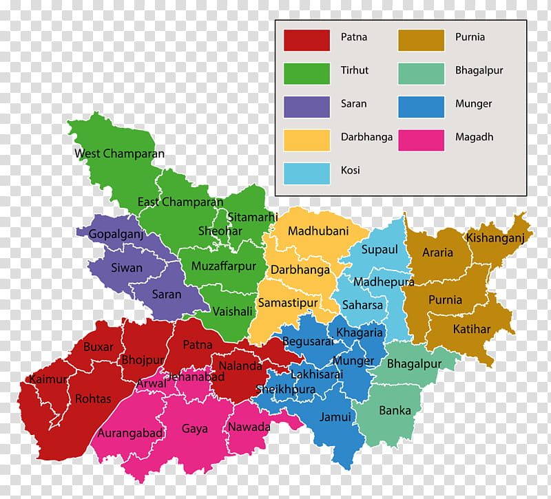 India Map, Saran District, Gopalganj District India, Patna, Purnia District, Tirhut Division, Bhagalpur Division, Divisions Of Bihar transparent background PNG clipart