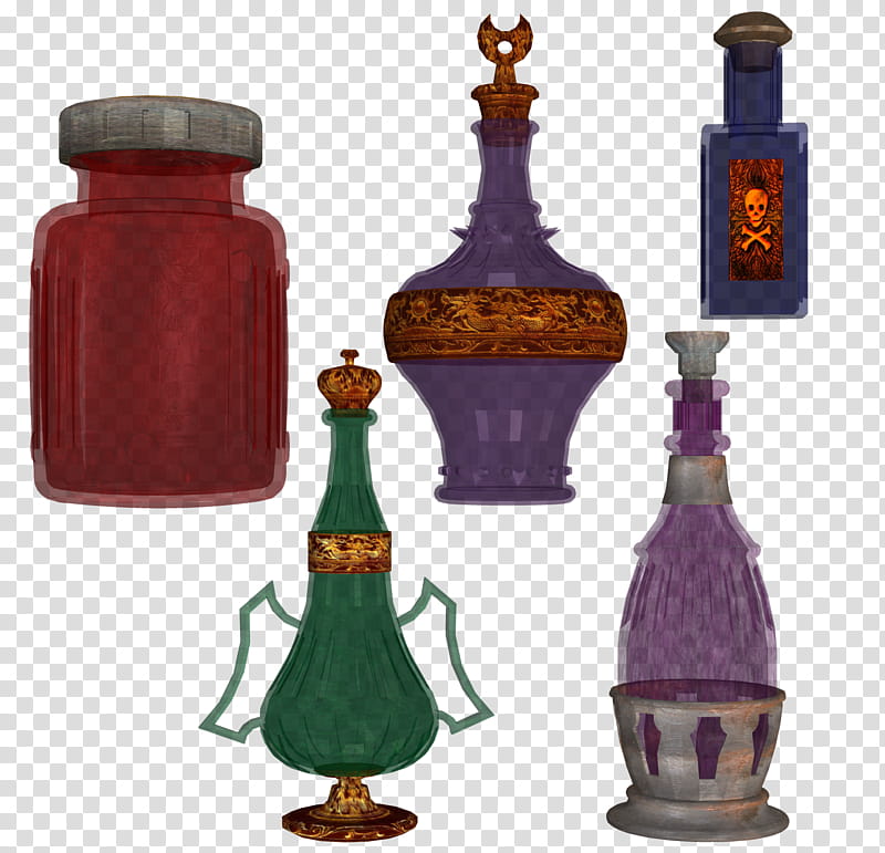 TWD Potions and Pills Two, several assorted-color glass bottles transparent background PNG clipart