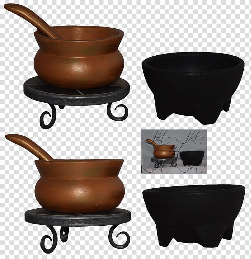 Mortar and Pestle Set , brown pot with laddle collage transparent background PNG clipart