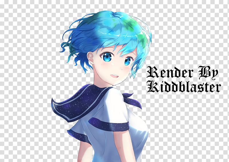 Render Earth chan, female in blue hair illustration transparent background PNG clipart