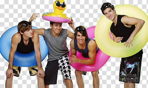 Big Time Rush, four men wearing swimming attires transparent background PNG clipart