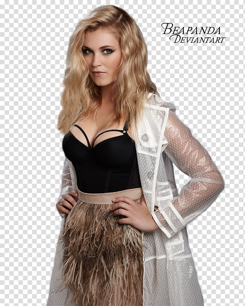 Eliza Taylor, women's black spaghetti strap top and clear coat transparent background PNG clipart
