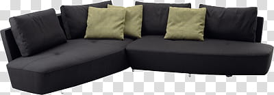 black fabric sectional sofa transparent background PNG clipart