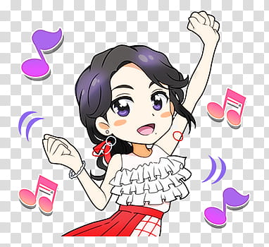 TWICE LINE STICKERS Candy pop edition, purple-haired woman in white and red dress transparent background PNG clipart