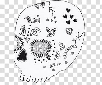 Doodles and Drawing , skull with flowers and butterfly transparent background PNG clipart
