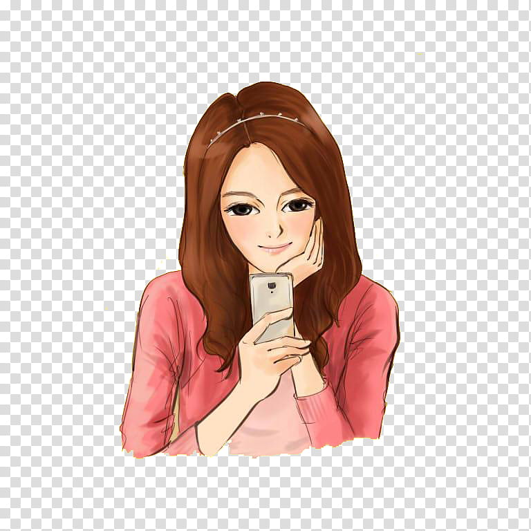 FanArt SNSD Cartoon, woman using smartphone art transparent background PNG clipart