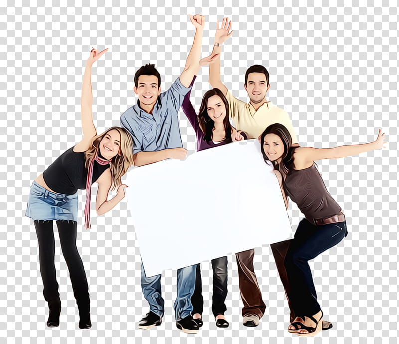 social group youth fun friendship cheering, Watercolor, Paint, Wet Ink, Happy, Gesture, Smile, Team transparent background PNG clipart