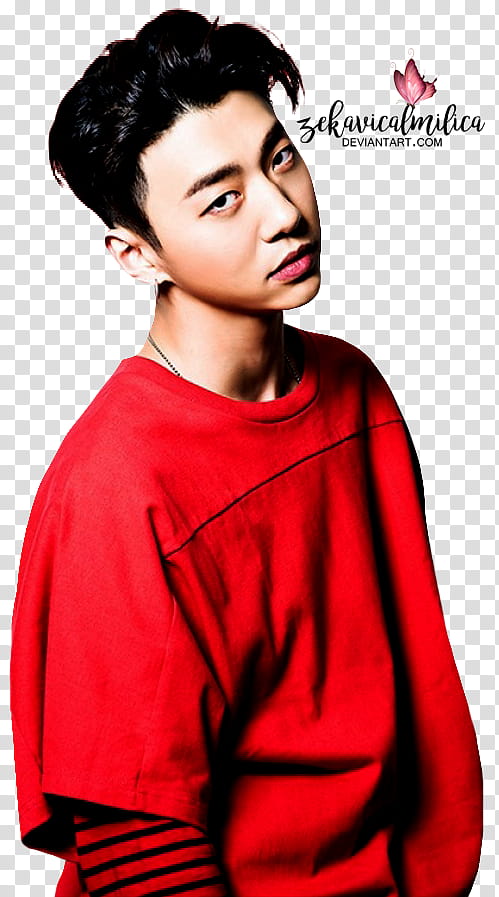 B A P Yongguk Feel So Good JPN, man wearing red T-shirt transparent background PNG clipart
