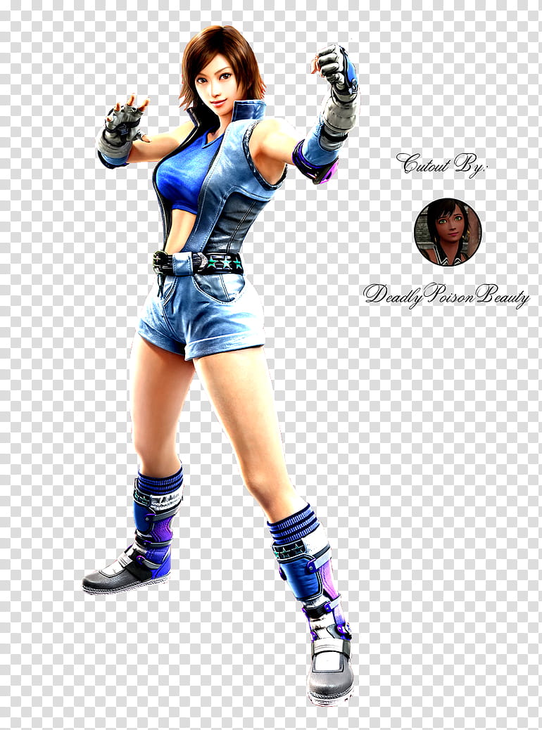 Asuka Kazama Cutout Render, woman wearing blue and black sleeveless top transparent background PNG clipart