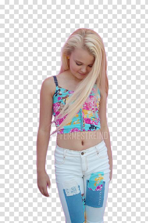 Jojo Siwa, woman wearing teal and pink floral spaghetti strap top transparent background PNG clipart