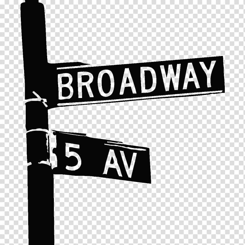 Street Sign, Broadway, Text, Sticker, Broadway Theatre, Fifth Avenue, Logo, Black transparent background PNG clipart