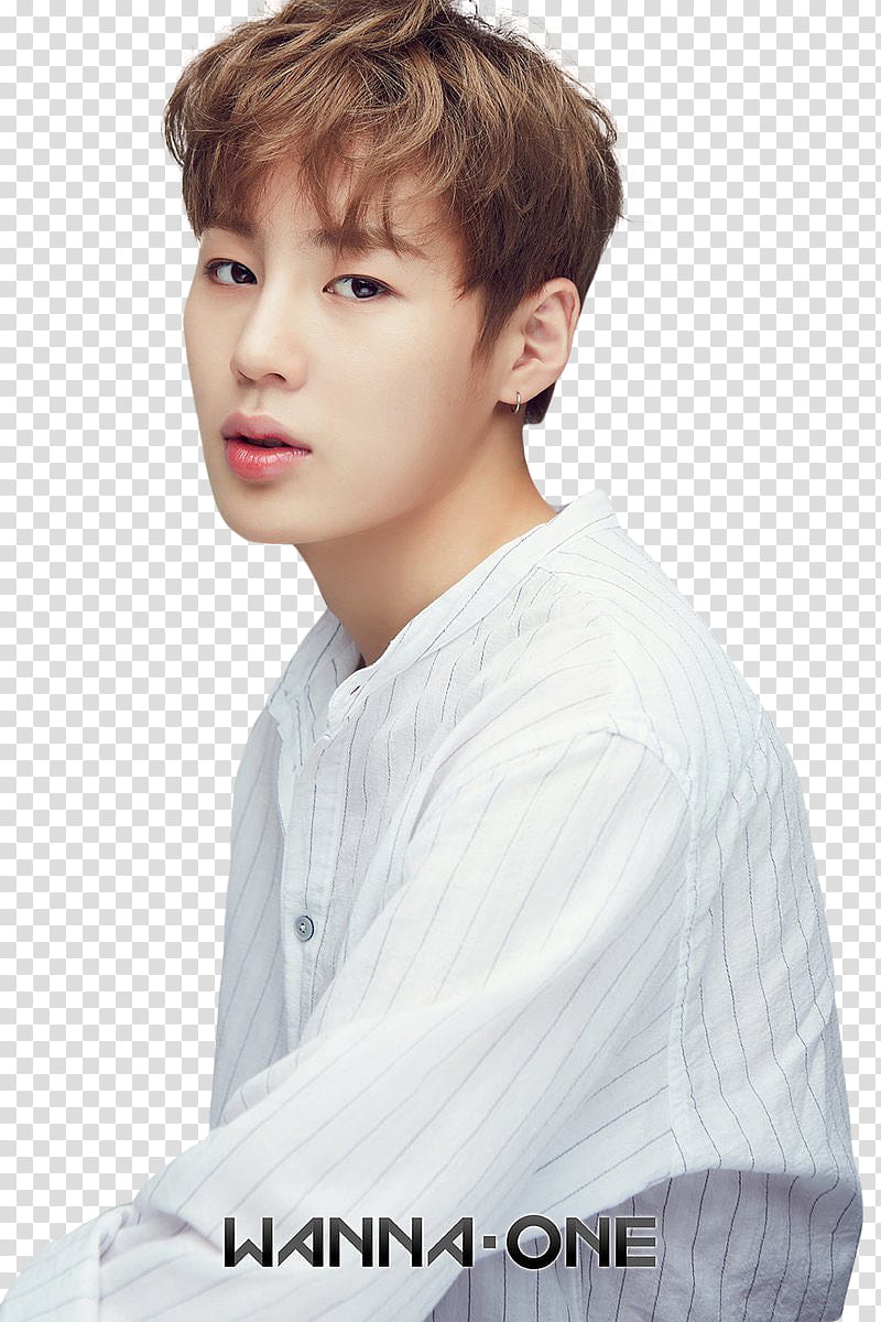 WANNA ONE, man wearing white and black shirt transparent background PNG clipart