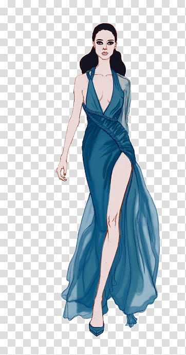 Files , woman in blue halter sleeveless bodycon asymmetric dress illustration transparent background PNG clipart