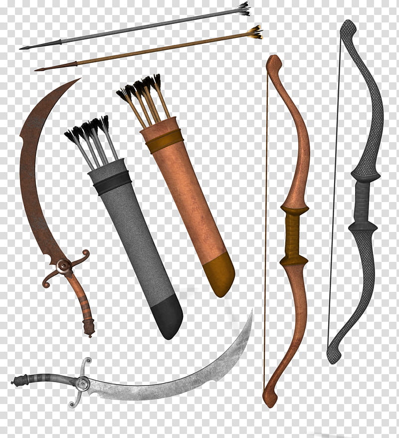TWD Swords and Arrows, brown and grey bow and arrow transparent background PNG clipart