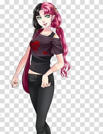 pink-haired woman in black off-shoulder shirt anime character transparent background PNG clipart