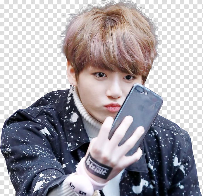 JungKook BTS, man taking selfie using iPhone transparent background PNG clipart