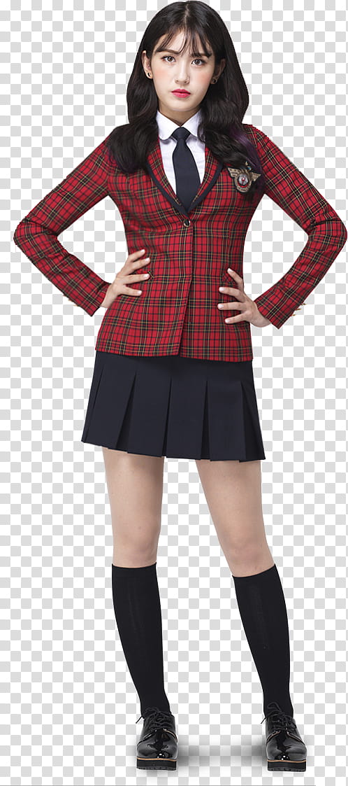Somi Scoolooks, woman wearing red and black plaid long-sleeved shirt transparent background PNG clipart