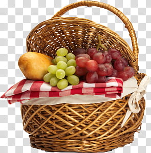Spring, several fruits in brown wicker basket transparent background PNG clipart