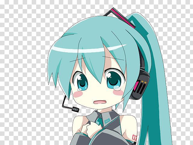 female anime character with teal hair wears headset transparent background PNG clipart