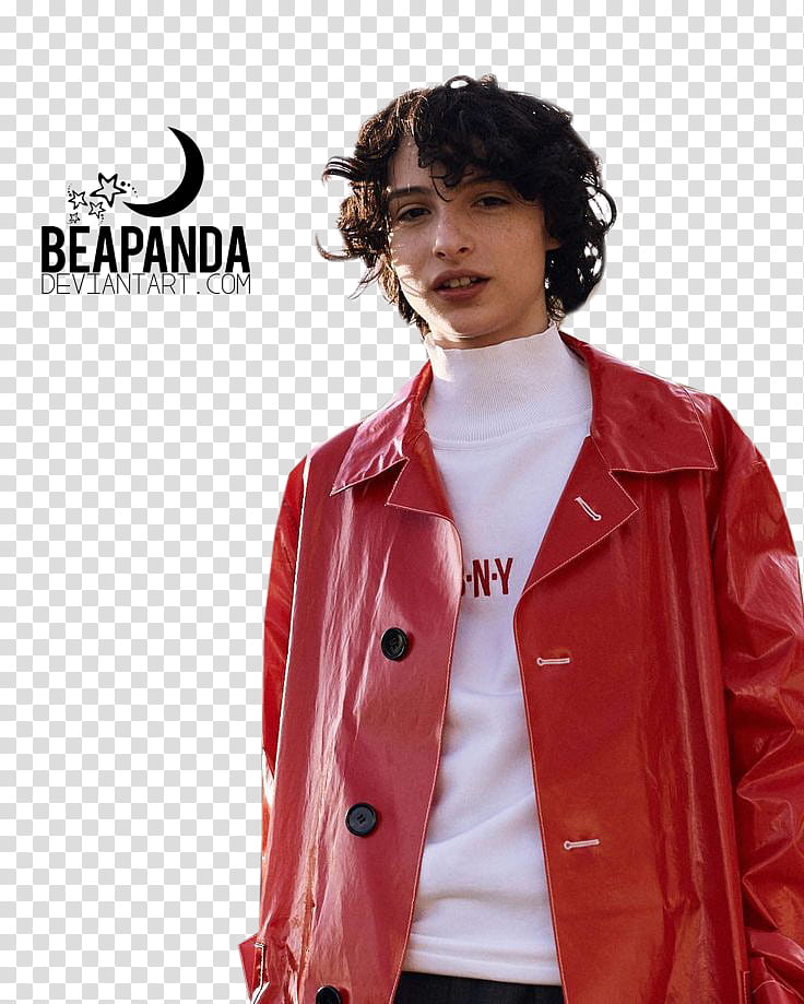 Finn Wolfhard, man wearing red coat illustration transparent background PNG clipart