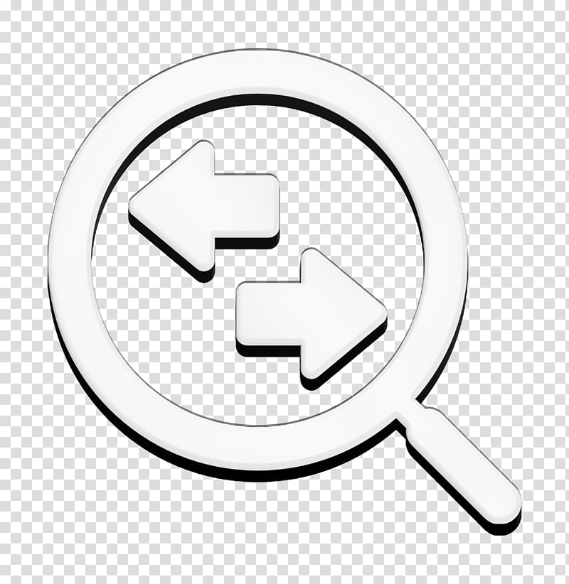 Office set icon Magnifying glass with two way arrows icon business icon, Search Icon, Logo, Symbol, Sign, Blackandwhite transparent background PNG clipart