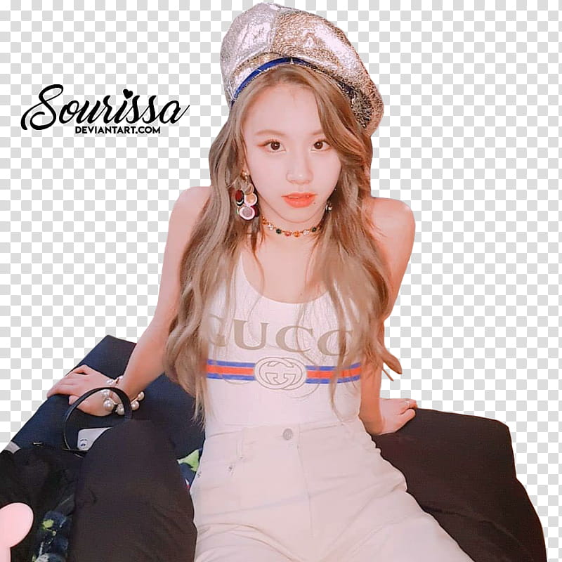 CHAEYOUNG JIHYO NAYEON TWICE, woman wearing white Gucci tank top transparent background PNG clipart