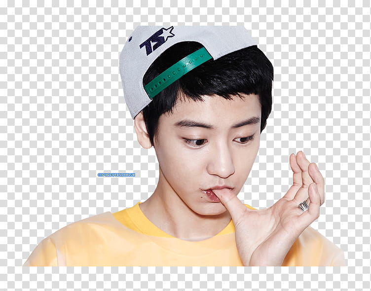 REBLUE EXO RENDER , man wearing snapback cap with left thumb on lips transparent background PNG clipart