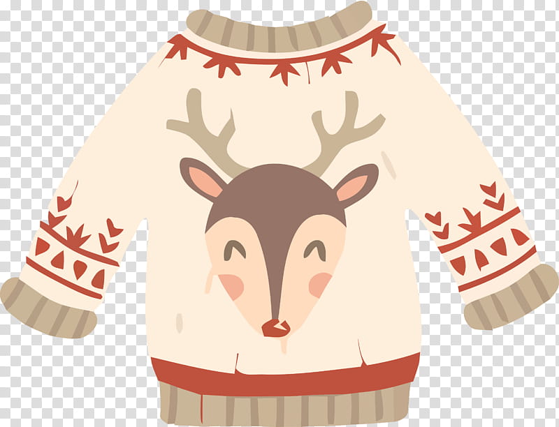 Reindeer, Christmas Sweater, Cartoon Sweater, Sweater , Clothing, Sleeve, Tshirt, Fawn transparent background PNG clipart