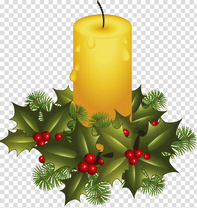 Christmas decoration, Candle, Holly, Lighting, Green, Leaf, Tree, Branch transparent background PNG clipart
