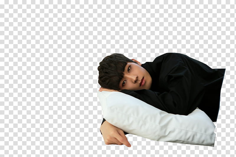 SEVENTEEN ALONE AL , man in black shirt lying on white pillow transparent background PNG clipart