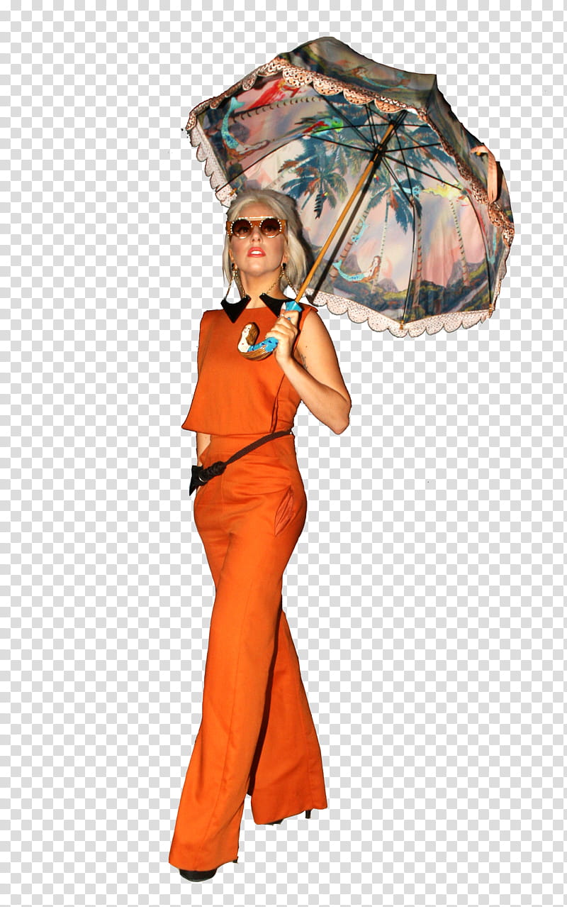 Lady Gaga , women's orange and black dress transparent background PNG clipart