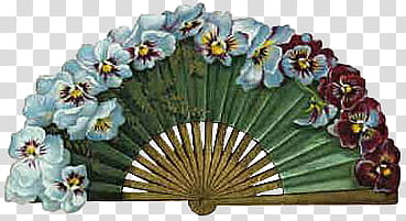 Vintage Fan s, white, green, and red flower designed hand fan transparent background PNG clipart