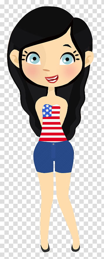 drawing of a cartoon woman in an American flag designed top transparent background PNG clipart