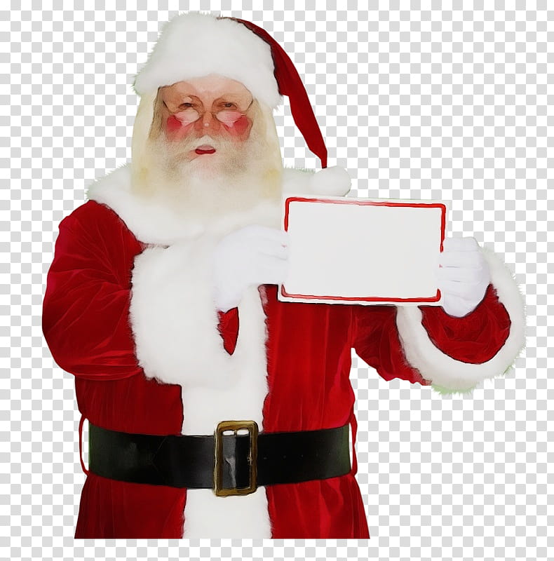 santa claus holding white card, Santa claus, Watercolor, Paint, Wet Ink, Christmas , Facial Hair, Beard transparent background PNG clipart