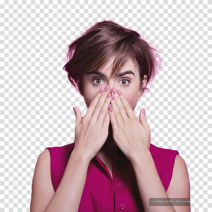 Lily Collins , woman covering her mouth transparent background PNG clipart