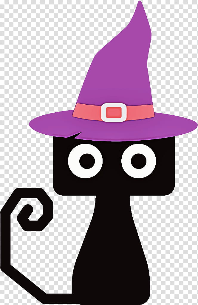 black cat halloween cat, Halloween , Witch Hat, Purple, Violet, Costume Hat, Cartoon, Headgear transparent background PNG clipart