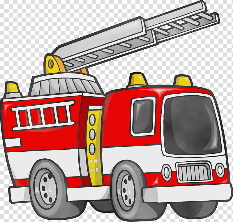 Car, Watercolor, Paint, Wet Ink, Fire Engine, Automotive Design, Motor Vehicle, Fire Department transparent background PNG clipart