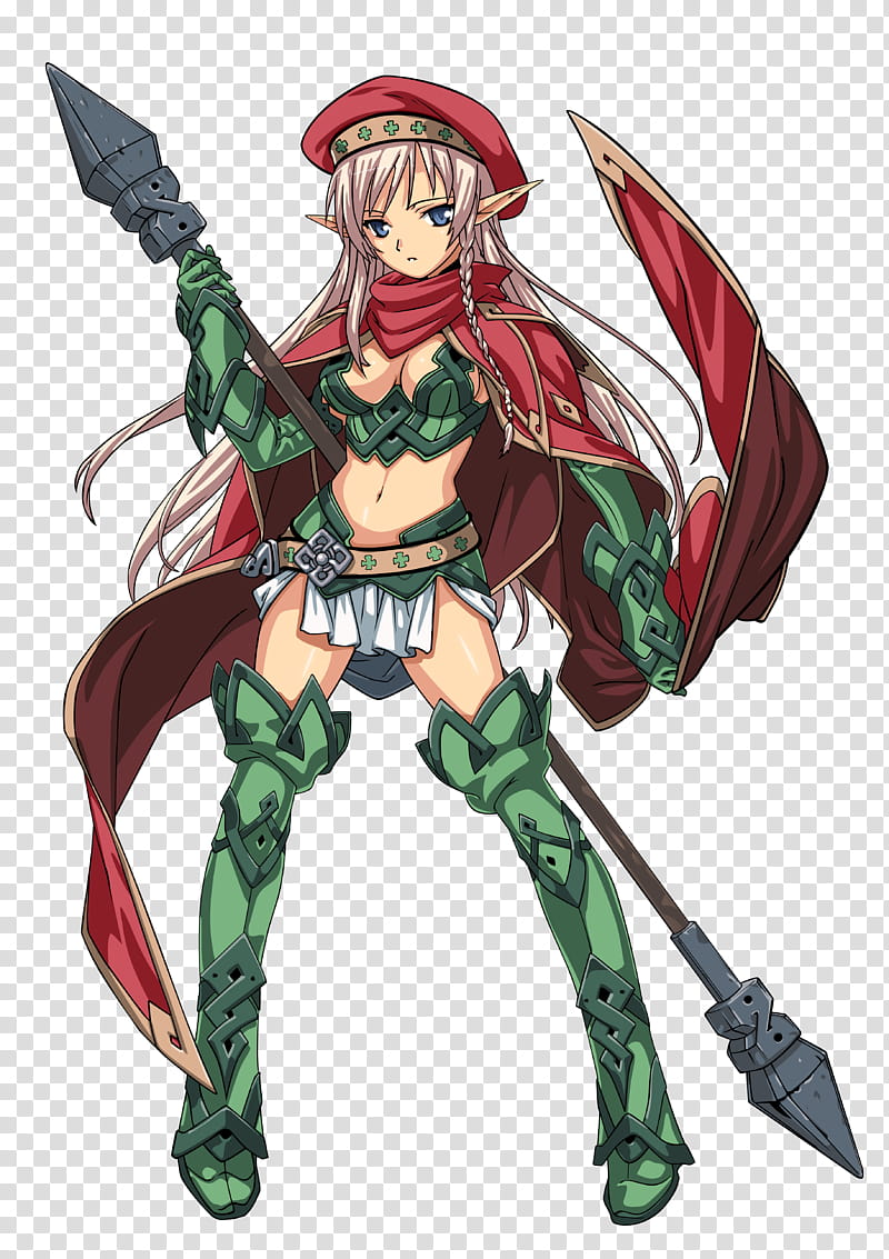 alleyne queens blade, female anime character holding spear illustration transparent background PNG clipart