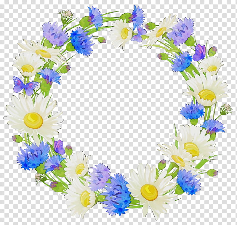 flower lei plant cut flowers wreath, Watercolor, Paint, Wet Ink, Wildflower, Iris, Delphinium transparent background PNG clipart