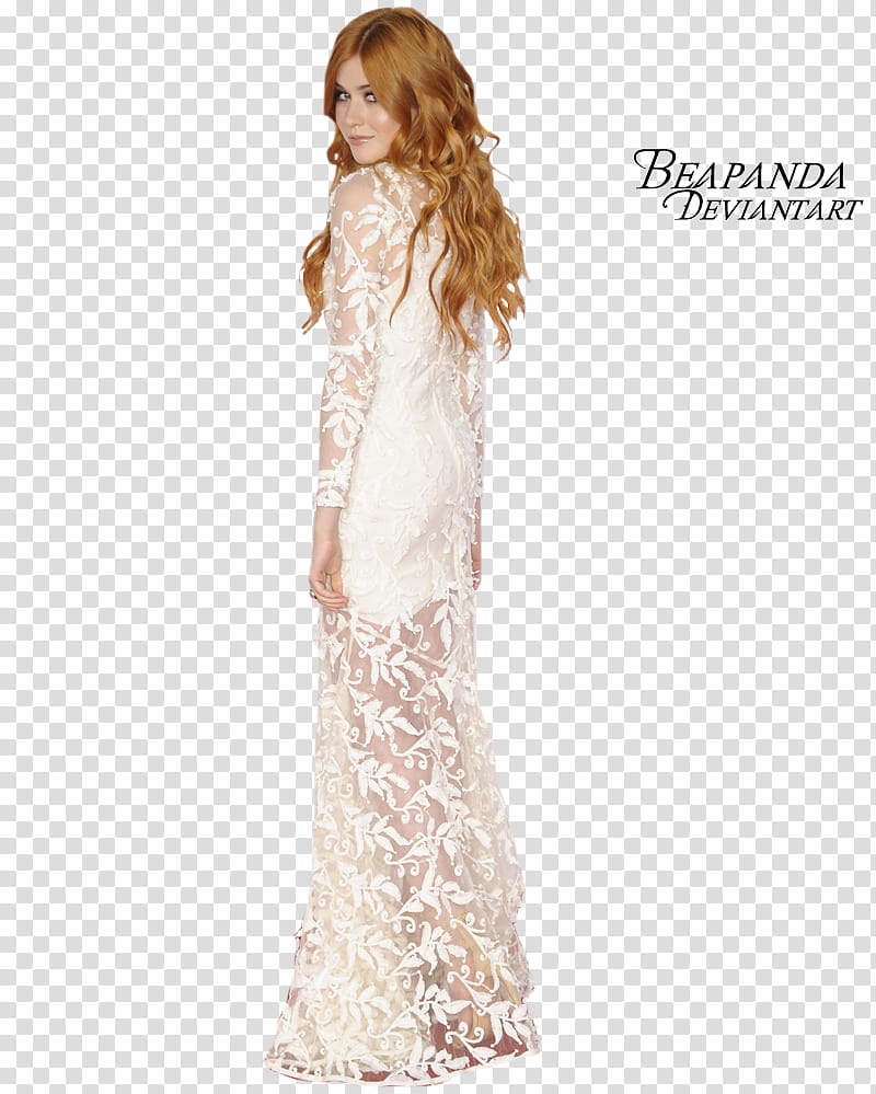 Katherine McNamara, woman in white floral mesh dress transparent background PNG clipart