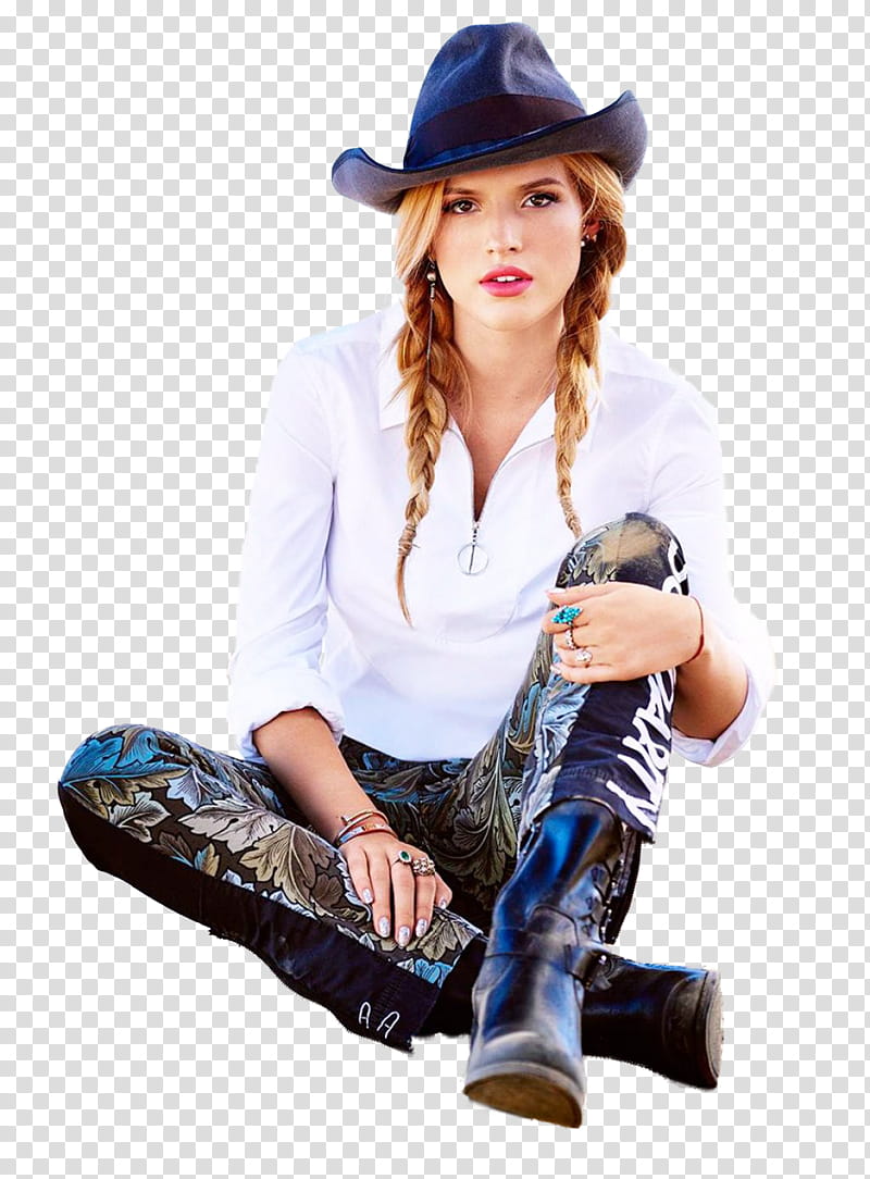 Bella Thorne Seventeen , woman in white dress shirt and black cowboy hat transparent background PNG clipart