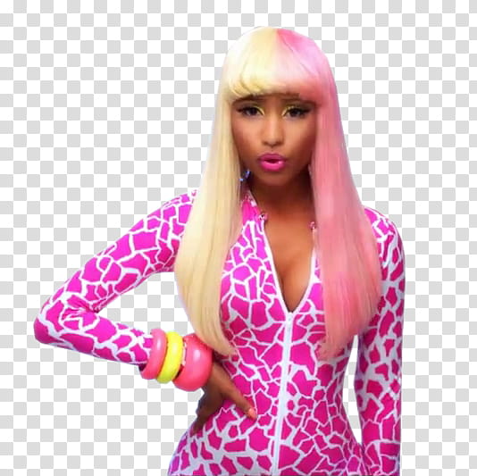 Nicki Minaj, Nicki Minaj wearing pink and white giraffe print zip-up long-sleeved dress transparent background PNG clipart